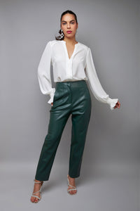 Lux Green Vegan Leather Ankle Pencil Pants