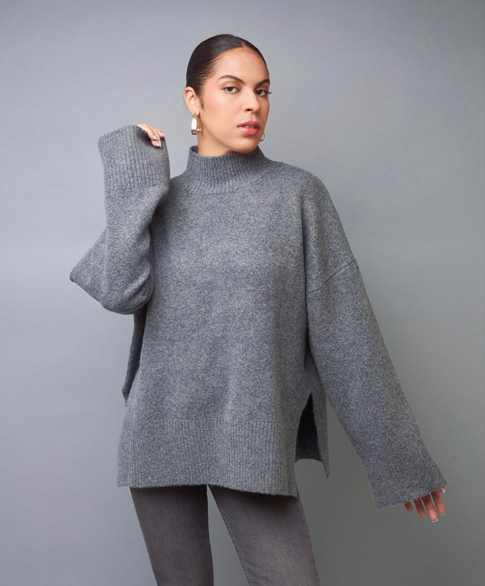 Modern Perfection Grey Mock Neck Oversized Pullover Sweater