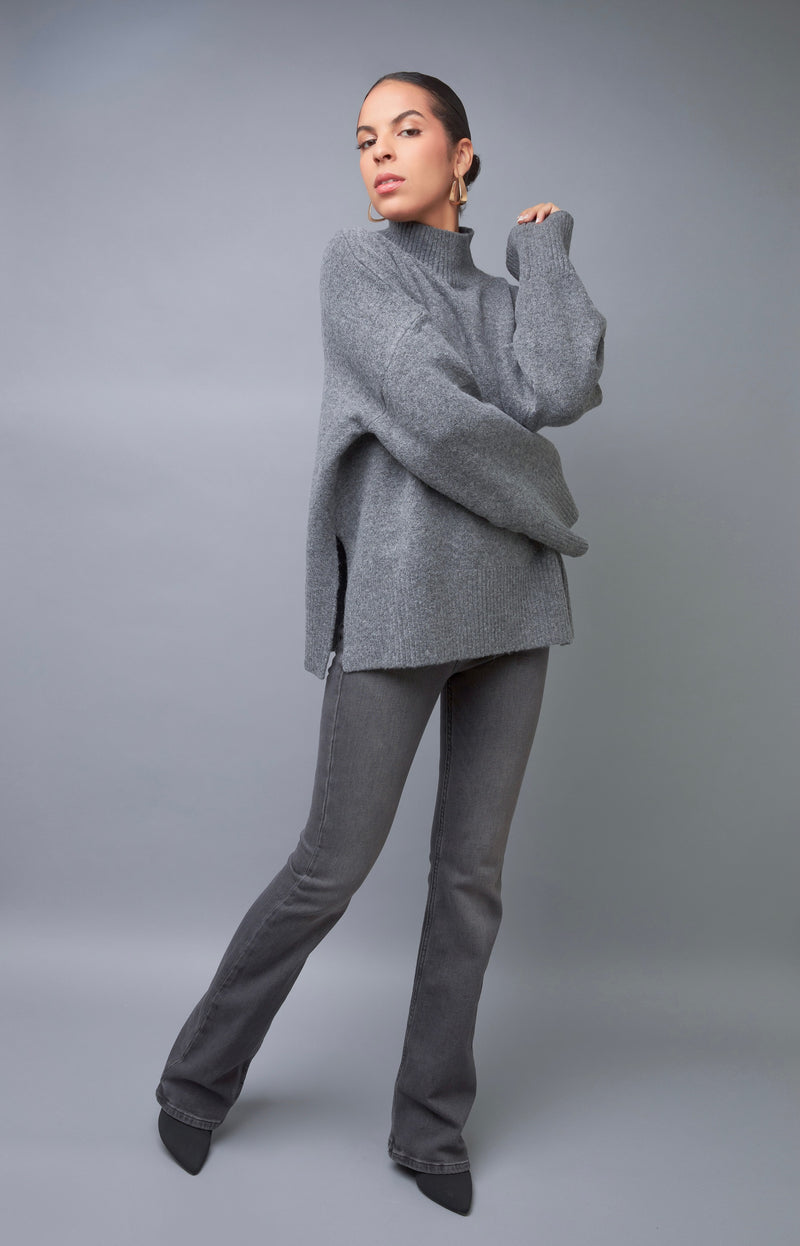 Modern Perfection Grey Mock Neck Oversized Pullover Sweater