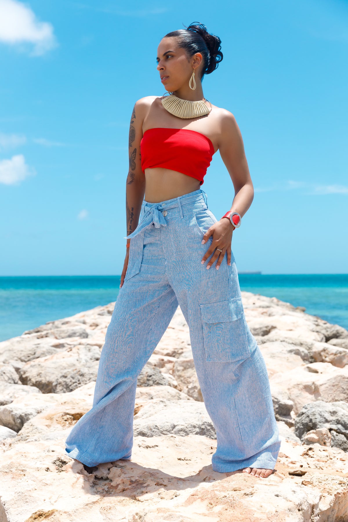 Timeless Summer Charm Blue Striped Wide-Leg Linen Pants