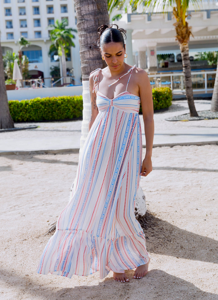 Timeless Beauty Ivory Tie-Strap Resort Wear Maxi Dress