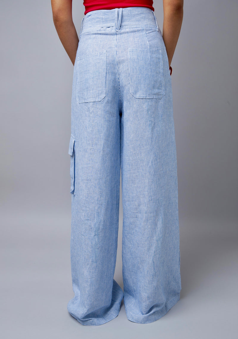 Timeless Summer Charm Blue Striped Wide-Leg Linen Pants