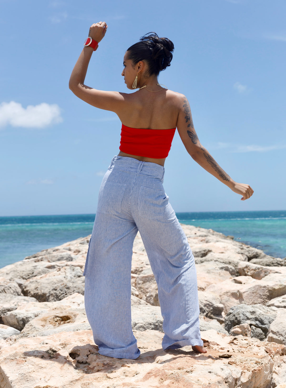 Timeless Summer Charm Blue Striped Wide-Leg Linen Pants