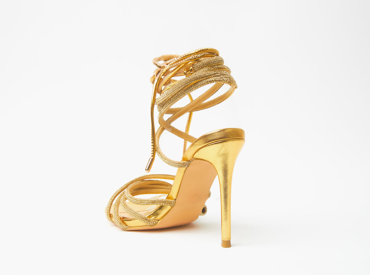 Gala Chic Gold Strappy Ankle Heels