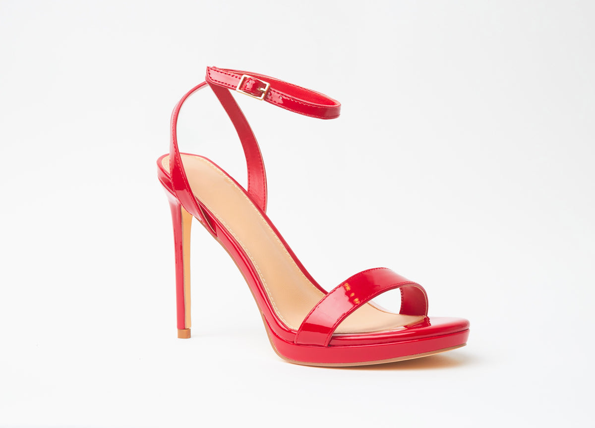 Eye-catching Vibrant Red Open Toe Angle Strap Heeled Sandals