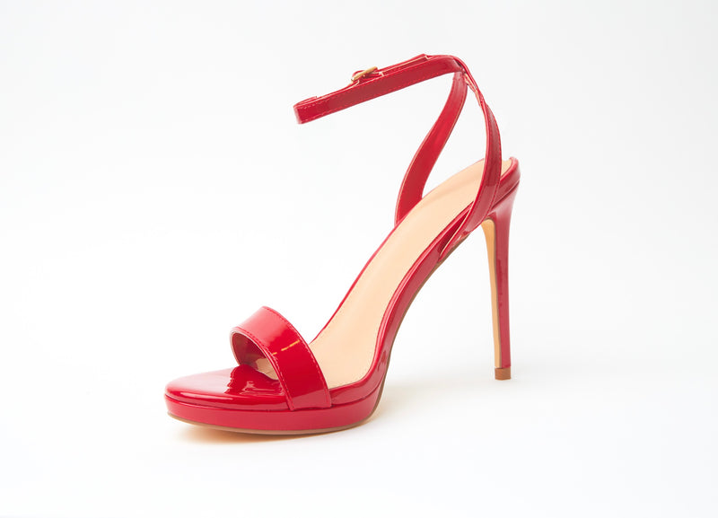 Eye-catching Vibrant Red Open Toe Angle Strap Heeled Sandals