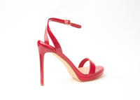 Eye-catching Vibrant Red Open Toe Angle Strap Heeled Sandals