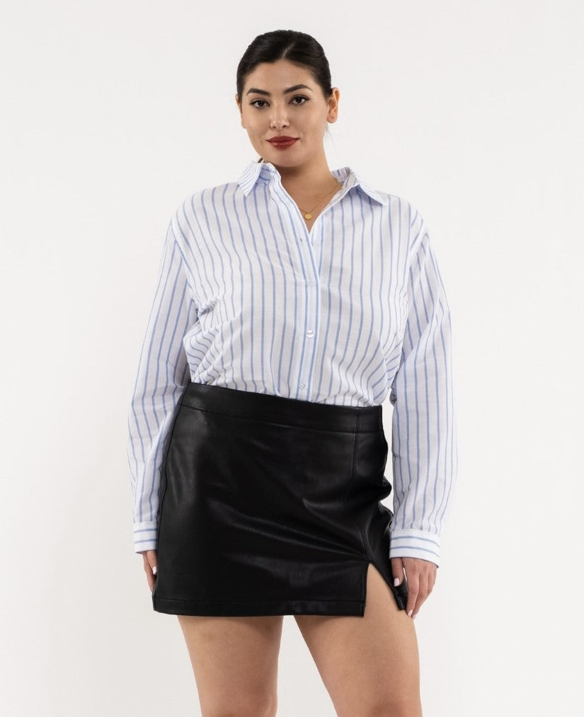 True Classic Black and White Striped Button-Up Shirt