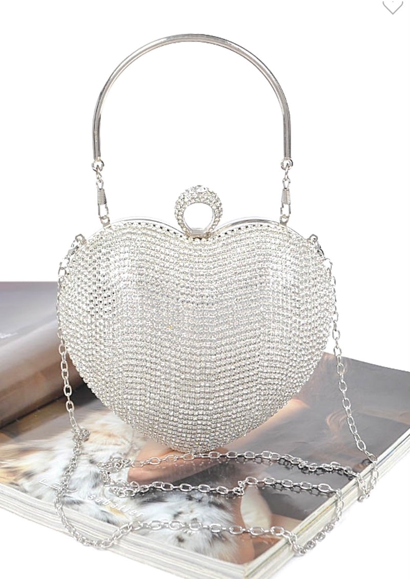 Devine Moments Gold Rhinestone Heart-Shaped Clutch Bag