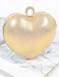 Devine Moments Gold Rhinestone Heart-Shaped Clutch Bag