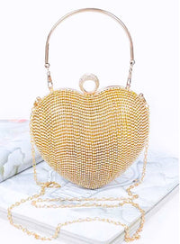 Devine Moments Gold Rhinestone Heart-Shaped Clutch Bag