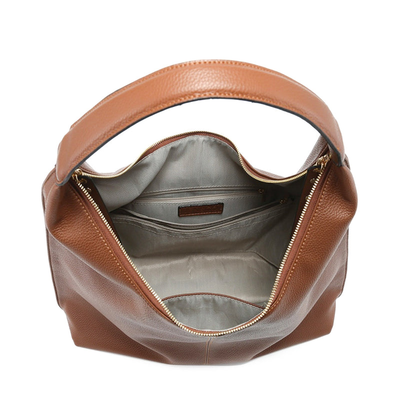 Edgy Chic Brown Large Pebbled Vegan Leather Hobo Bag