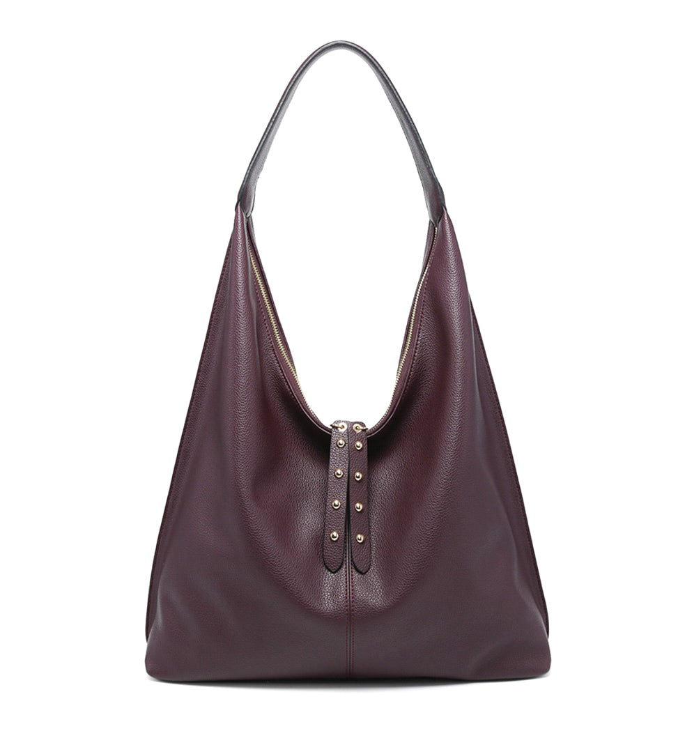 Edgy Chic Brown Large Pebbled Vegan Leather Hobo Bag