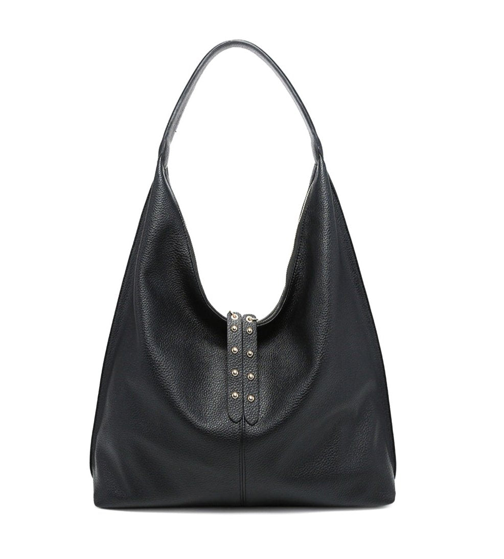 Edgy Chic Black Large Pebbled Vegan Leather Hobo Bag