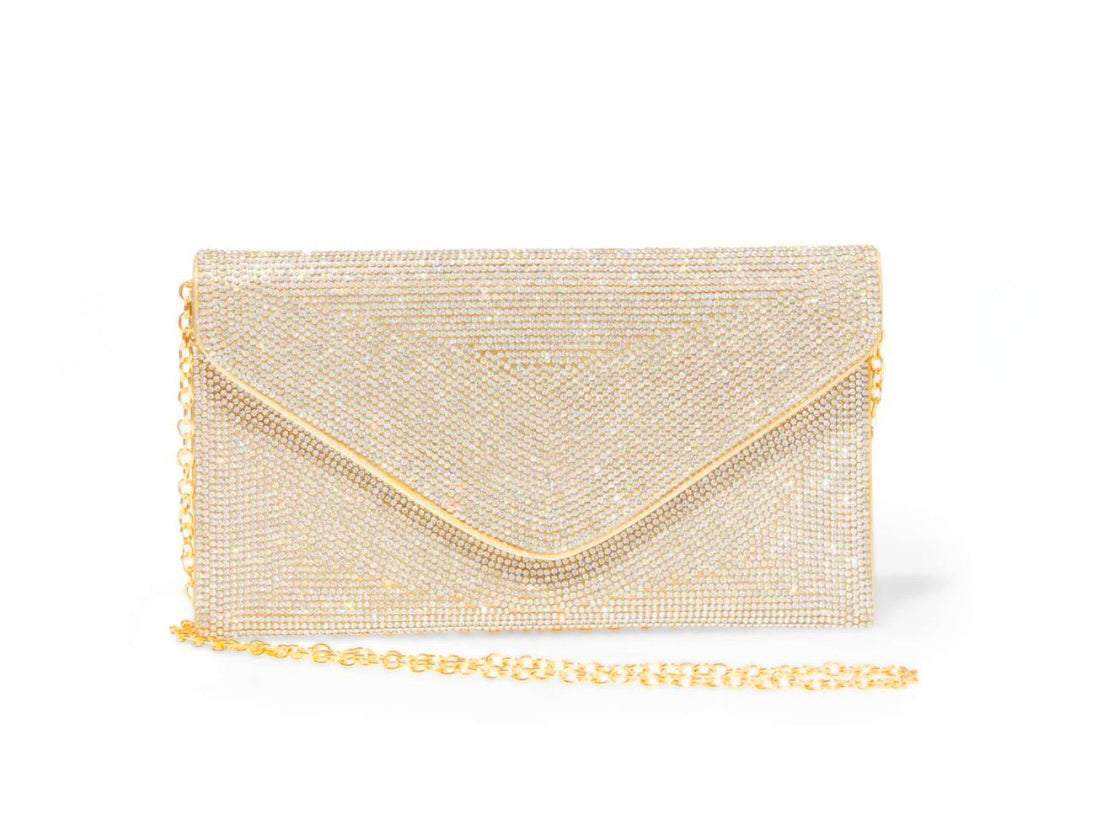 Rhinestone Encrusted buy Envelope Clutch with Gold Accents