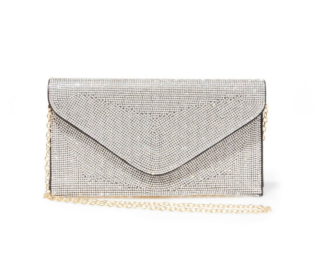 Glamorous  Essentials Gold Rhinestone Embellished Envelope Clutch