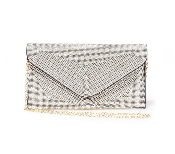 Glamorous  Essentials Black Rhinestone Embellished Envelope Clutch