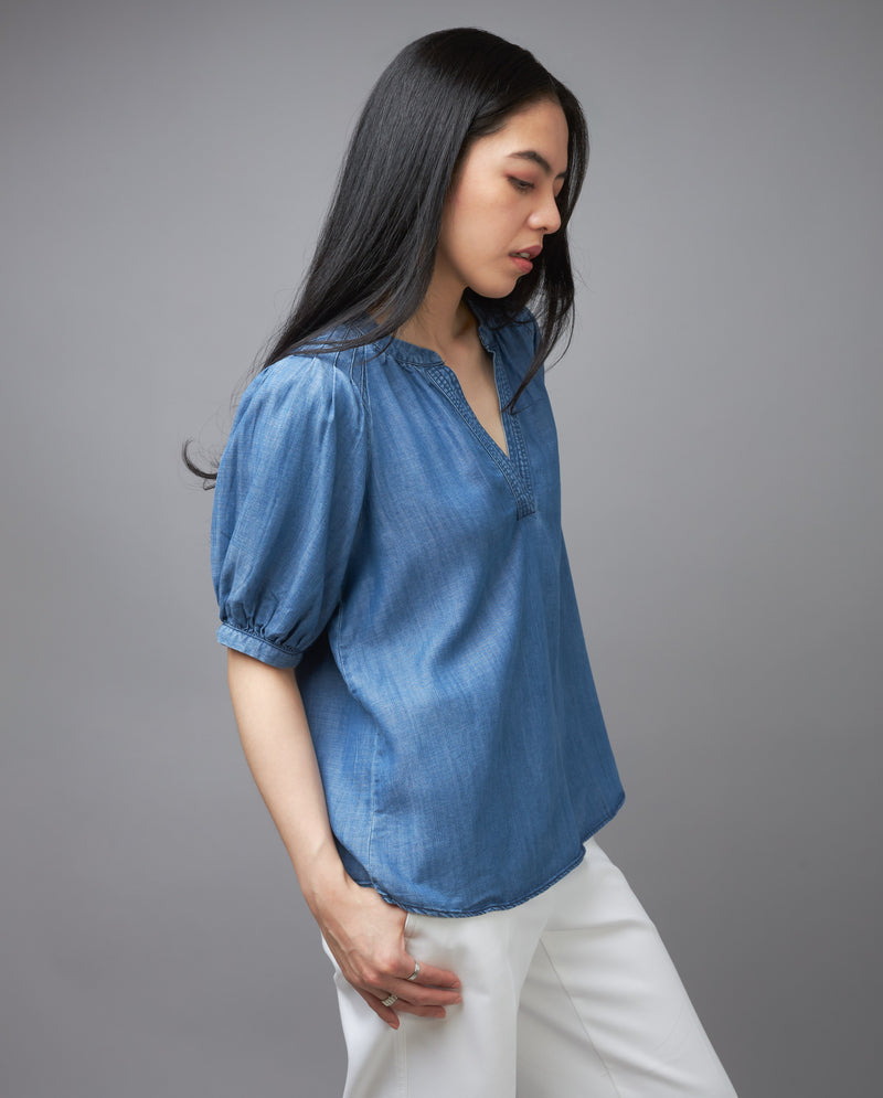 Denim Blue Short Sleeve Top
