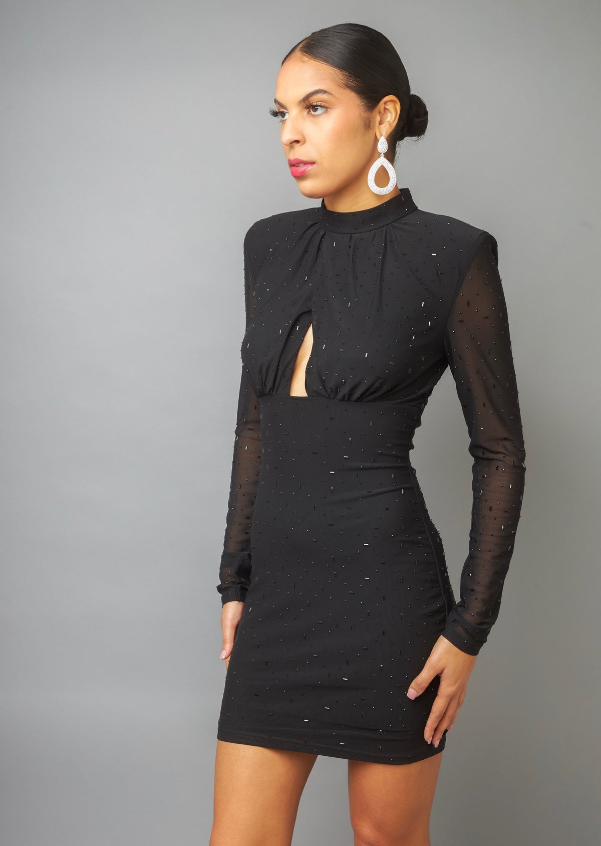 Flawless Glam Black Hotfix Stone Keyhole Dress