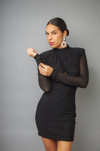 Flawless Glam Black Hotfix Stone Keyhole Dress