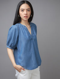 Denim Blue Short Sleeve Top