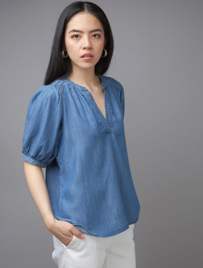 Denim Blue Short Sleeve Top