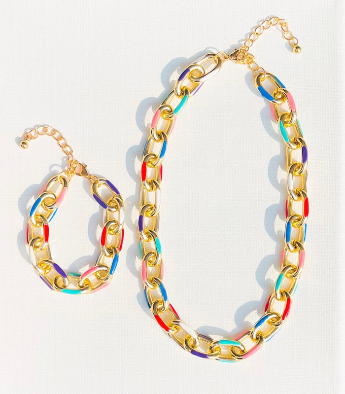 A Touch Of Sizzle Multicolor Chunky Chain & Bracelet Set