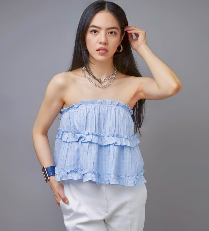 Sassiness Alert Baby Blue Strapless Top