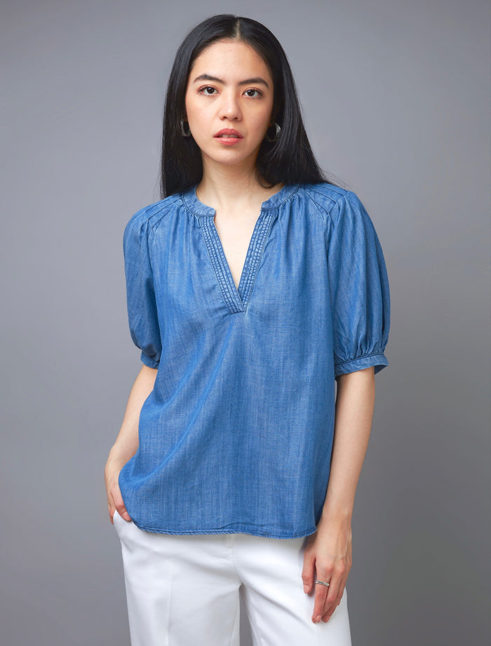Denim Blue Short Sleeve Top