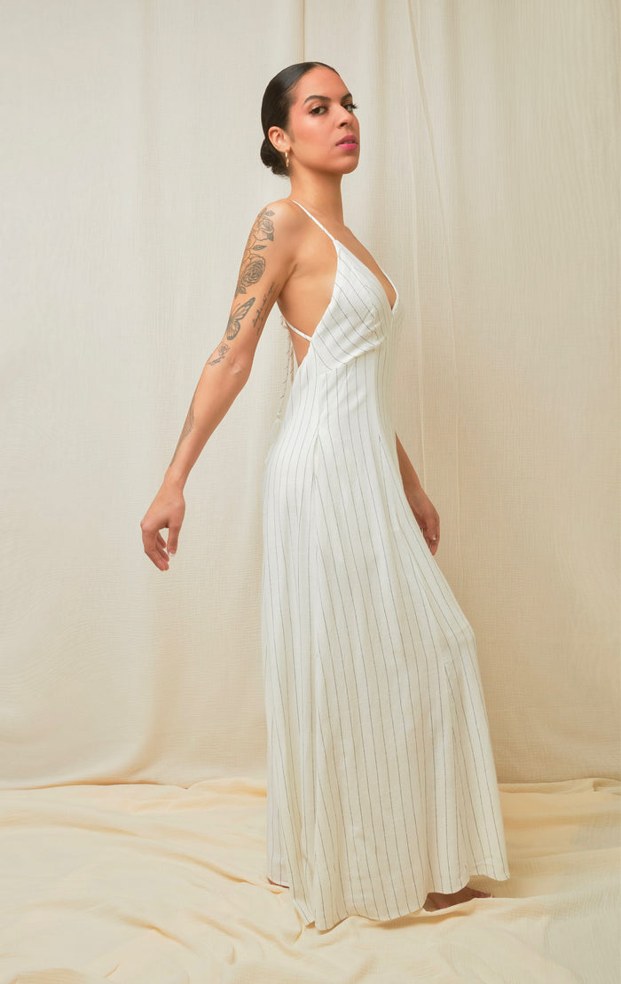 Quite Luxury Irovy Open Back Linen Maxi Dress