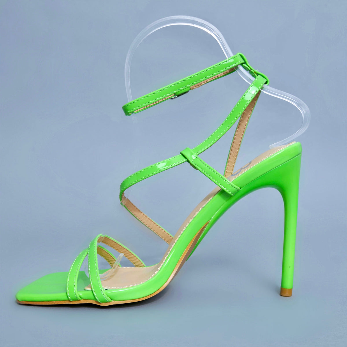 Juliette Green Strappy Square-Toe Heeled Sandals