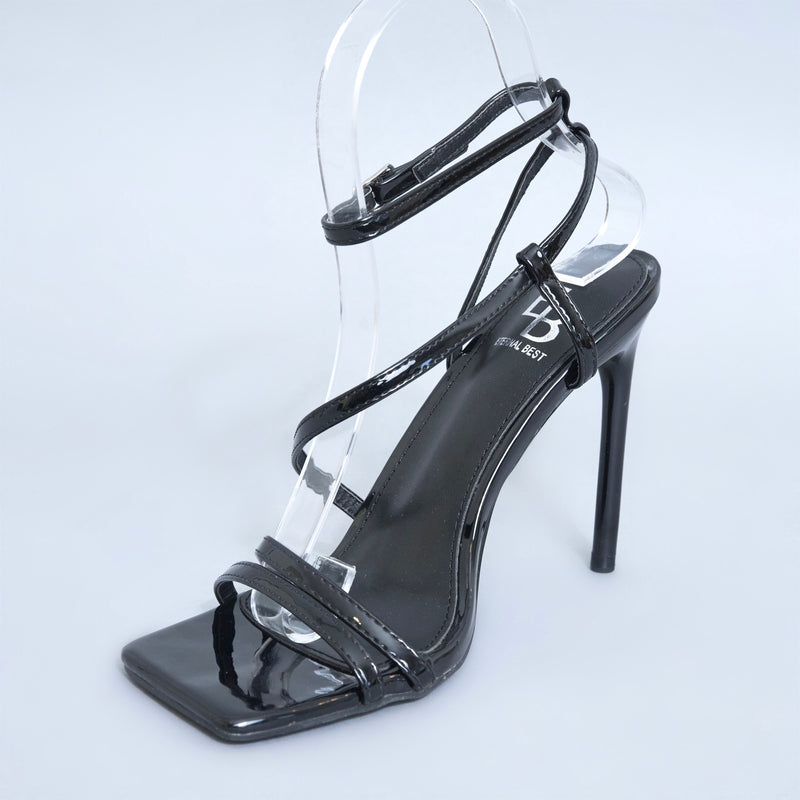 Juliette Black Strappy Square-Toe Heeled Sandals