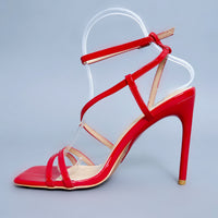 Juliette Red Strappy Square-Toe Heeled Sandals