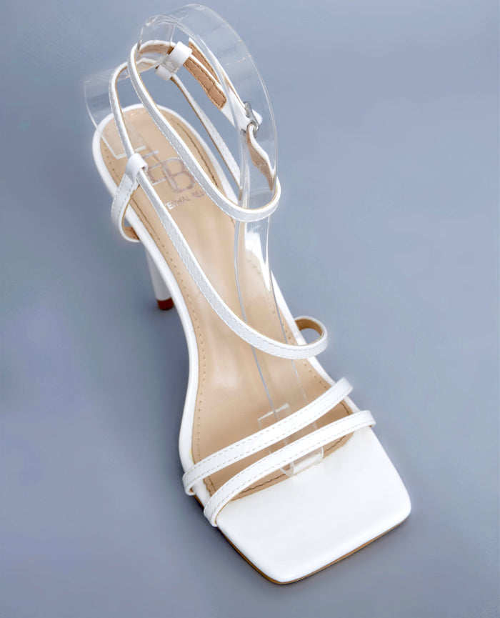 Juliette White Strappy Square-Toe Heeled Sandals