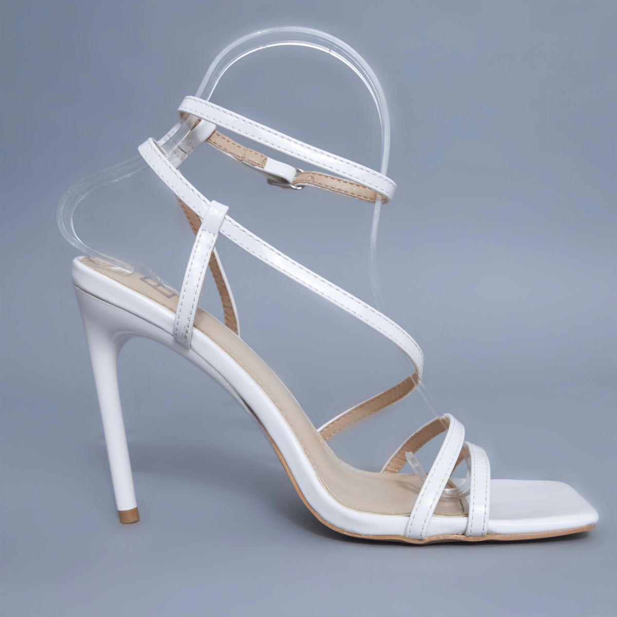 Juliette White Strappy Square-Toe Heeled Sandals