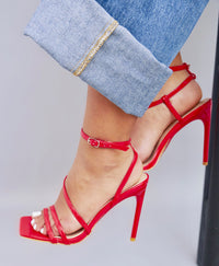Juliette Red Strappy Square-Toe Heeled Sandals