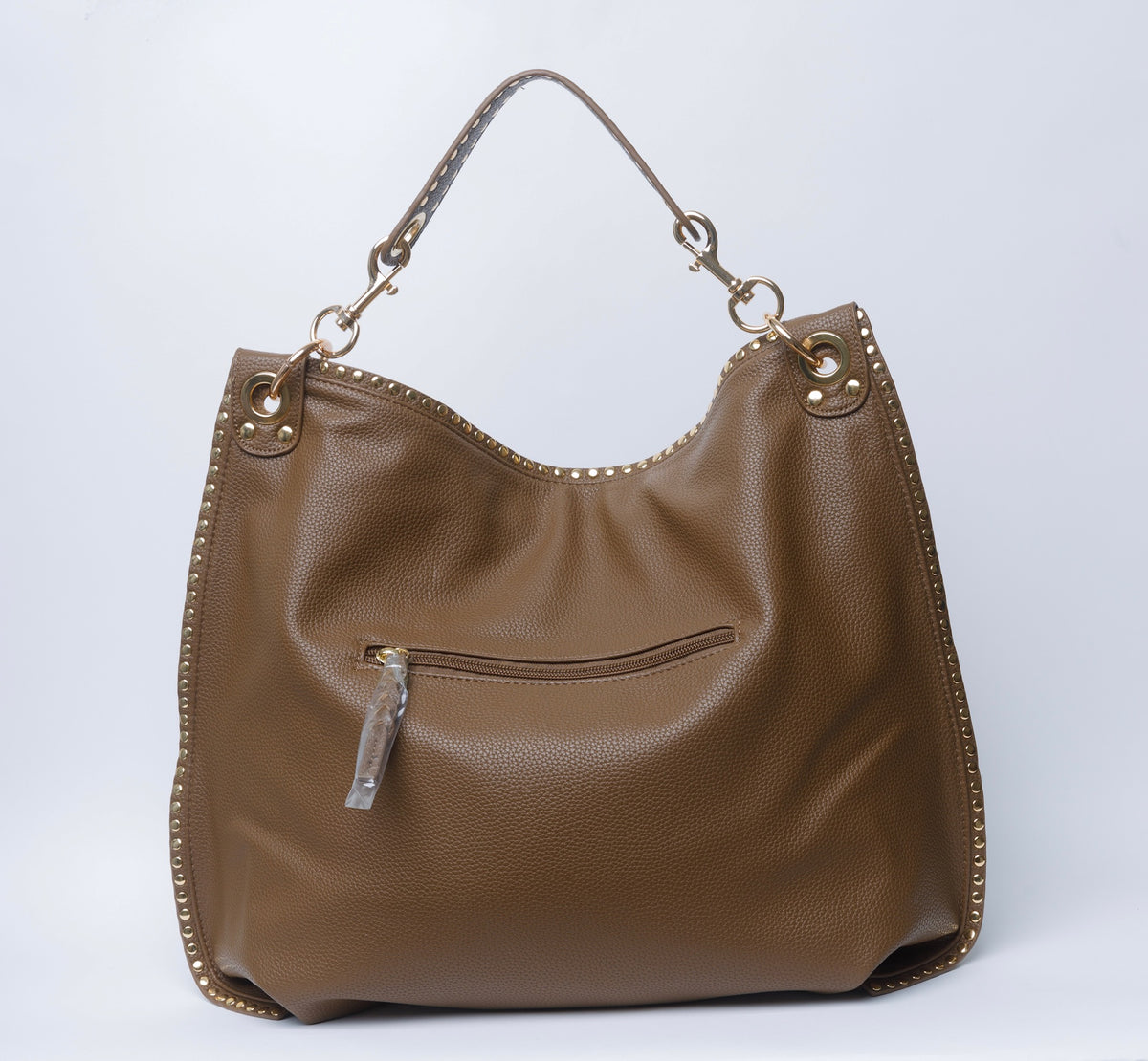 Edgy Vibes Brown Oversized Studded Vegan Leather Bag