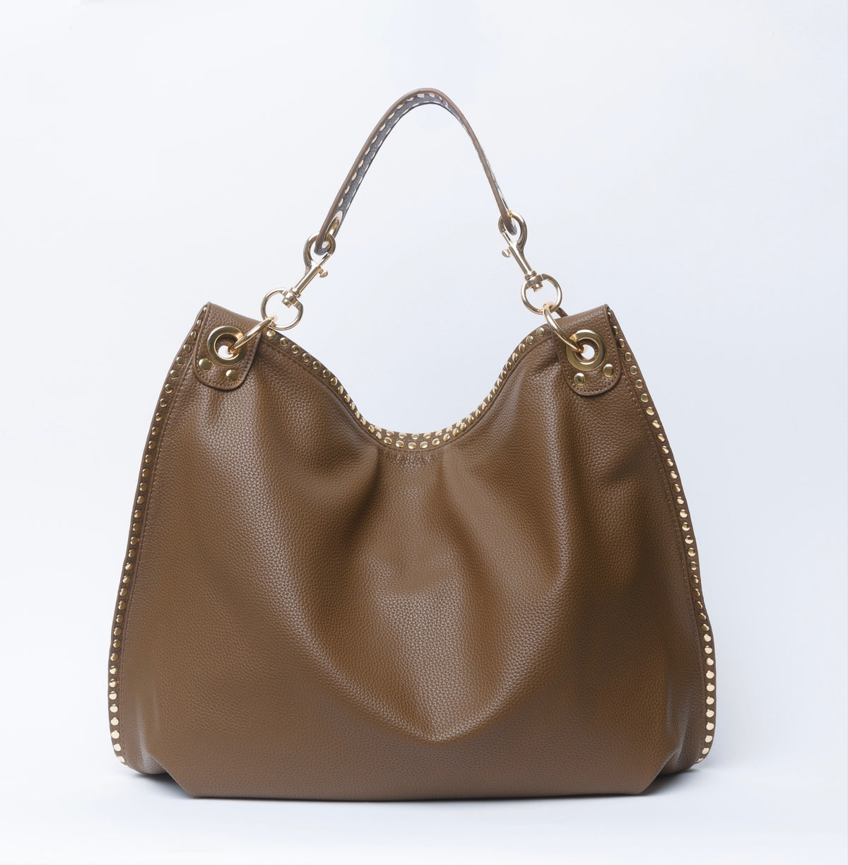 Edgy Vibes Brown Oversized Studded Vegan Leather Bag