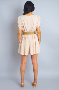 Effortless Style Light Taupe Belted Surplice Romper