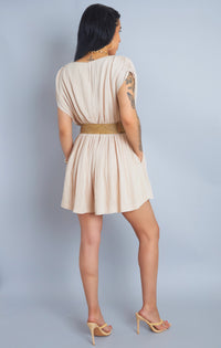 Effortless Style Light Taupe Belted Surplice Romper