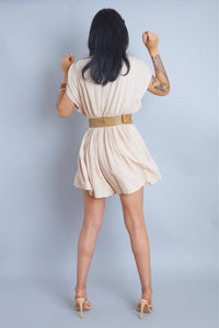 Effortless Style Light Taupe Belted Surplice Romper