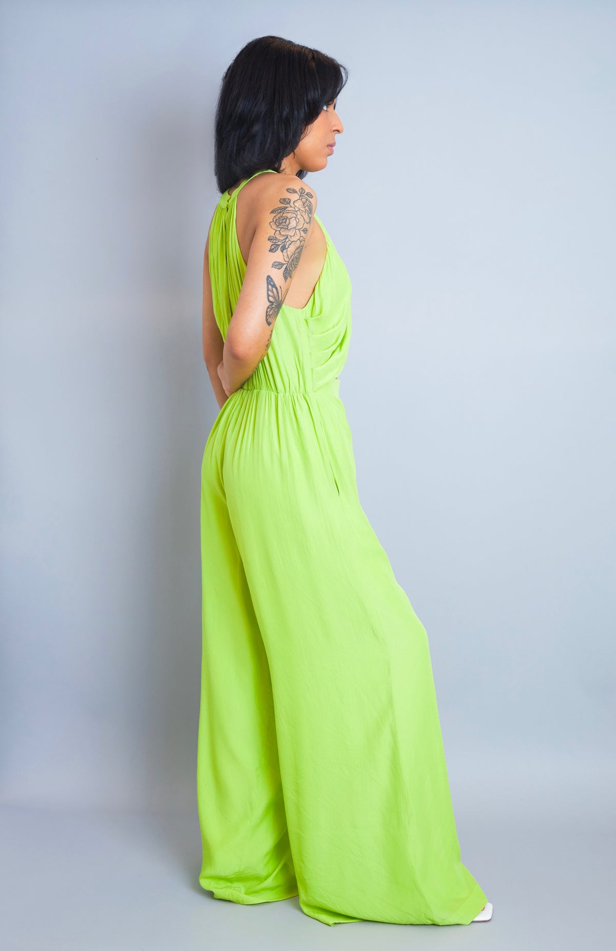 Shine Bright Lime Green Halter-Style Jumpsuit