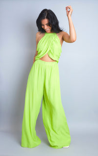 Shine Bright Lime Green Halter-Style Jumpsuit
