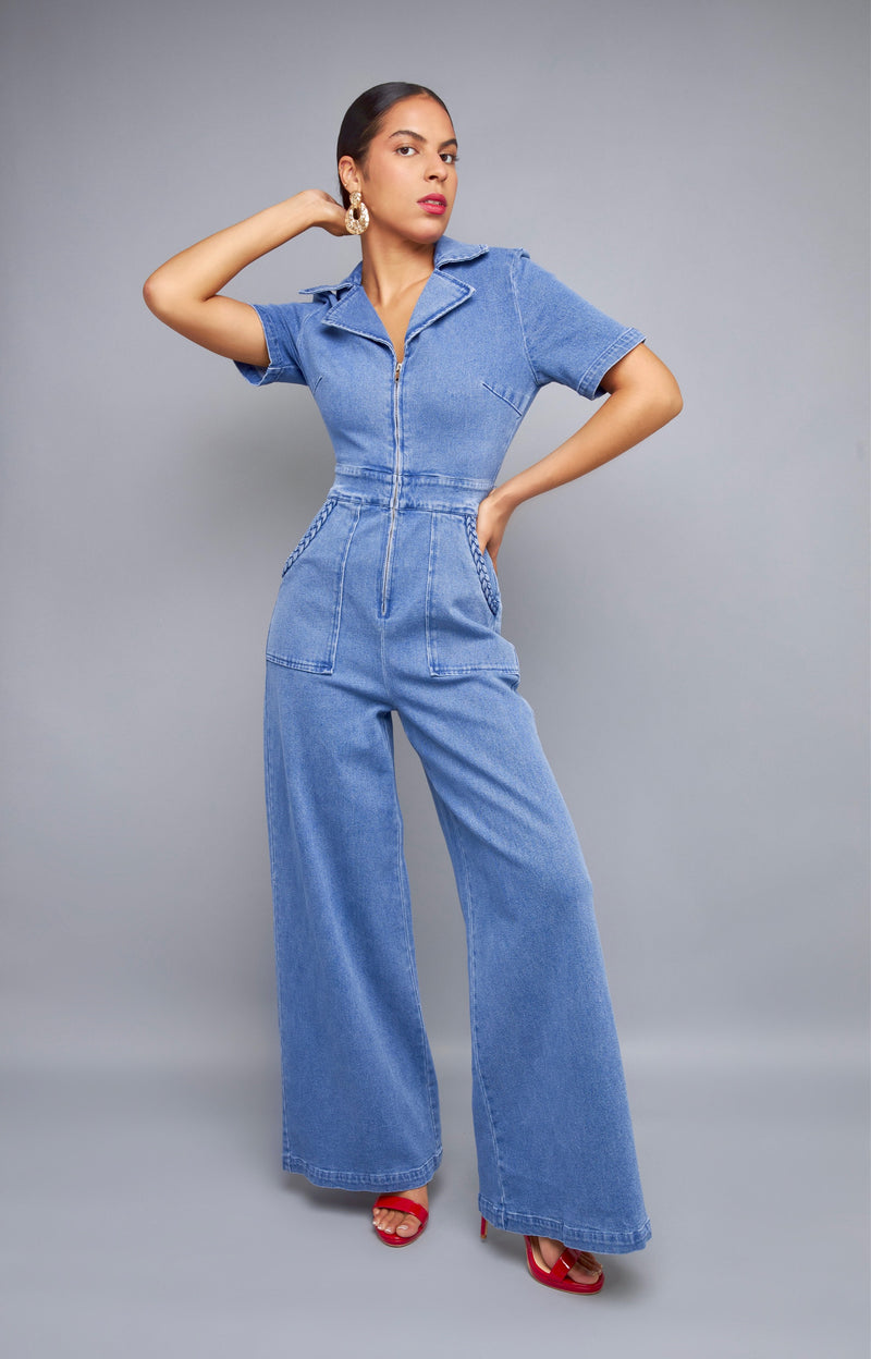 Mordern Aesthetics Medium-Wash Denim Jumpsuit