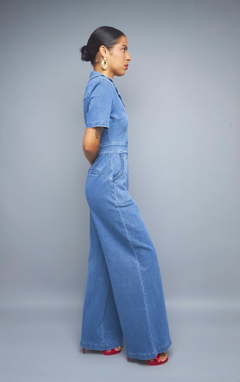 Mordern Aesthetics Medium-Wash Denim Jumpsuit