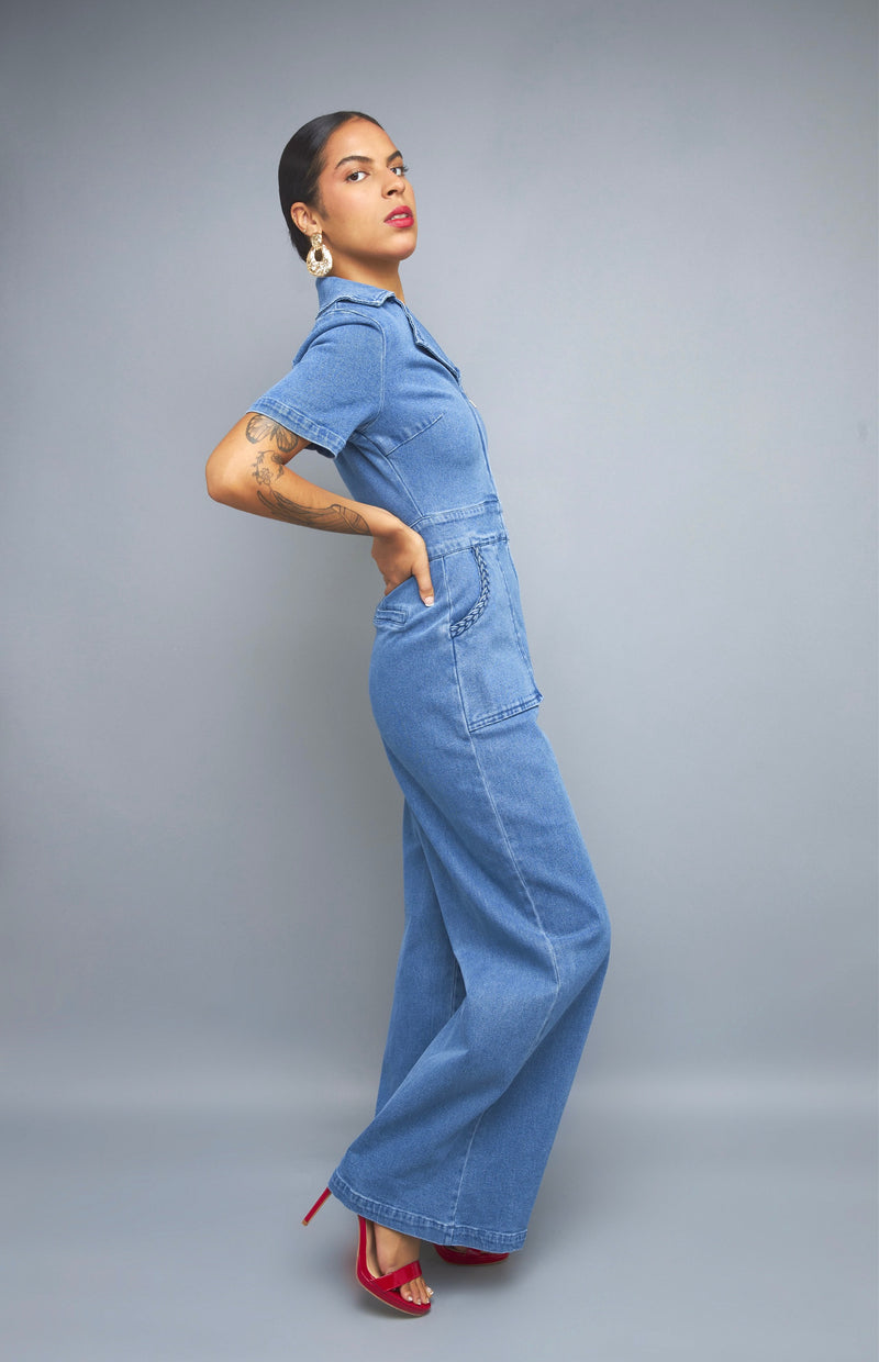 Mordern Aesthetics Medium-Wash Denim Jumpsuit