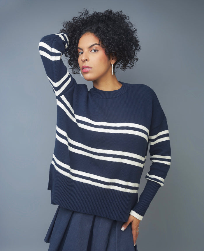 Casual Concept Navy Crew Neck Knit Sweater