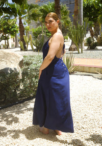 Basking In The Sun Navy Backless Maxi Dress
