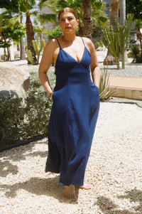 Basking In The Sun Navy Backless Maxi Dress
