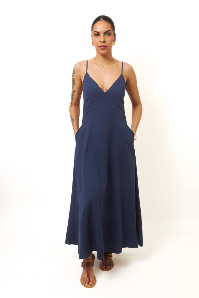 Basking In The Sun Navy Backless Maxi Dress